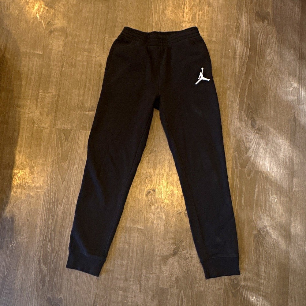 Jordan Jumpman Boys Black Fleece Jogger Pants Size L 12-13Y Elastic Waist